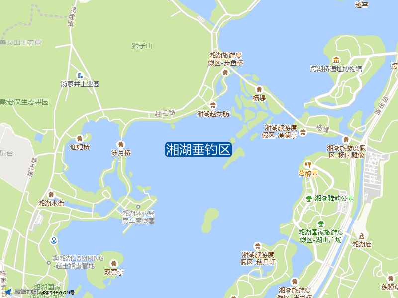 浙江省杭州市萧山区湘湖旅游度假区湖山景区内湘湖垂钓区钓鱼点实景照片