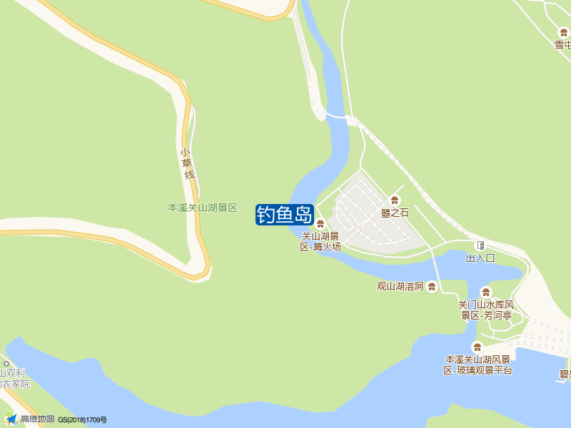 小市镇关门山国家森林公园关山湖景区内钓鱼岛钓鱼点实景照片