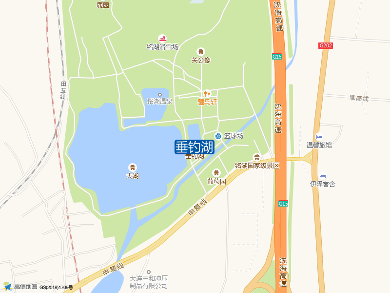 沈大高速公路出口处铭湖国际温泉滑雪度假园区内(南侧)垂钓湖钓鱼点实景照片