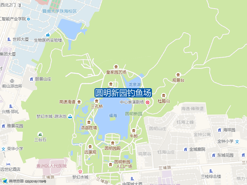 广东省珠海市香洲区五孔桥圆明新园钓鱼场钓鱼点实景照片
