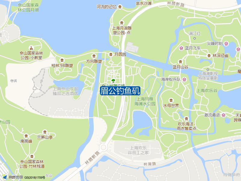 上海市松江区外青松公路9258号佘山国家森林公园内眉公钓鱼矶钓鱼点实景照片